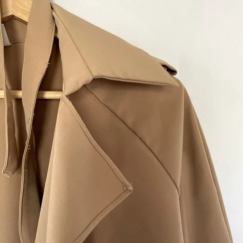 Fountain brown‎ cropped jacket tan flutter detail women's size small lightweight